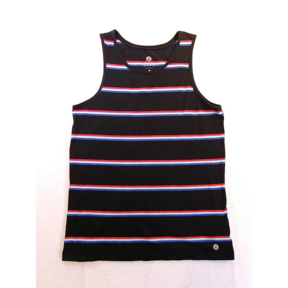 Zine Mens Striped Tank Top Black Red White Blue Sleeveless Shirt Medium